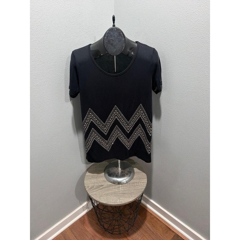 Vocal Women's Black Chevron Embellished T-Shirt Y2k Small Made in USA